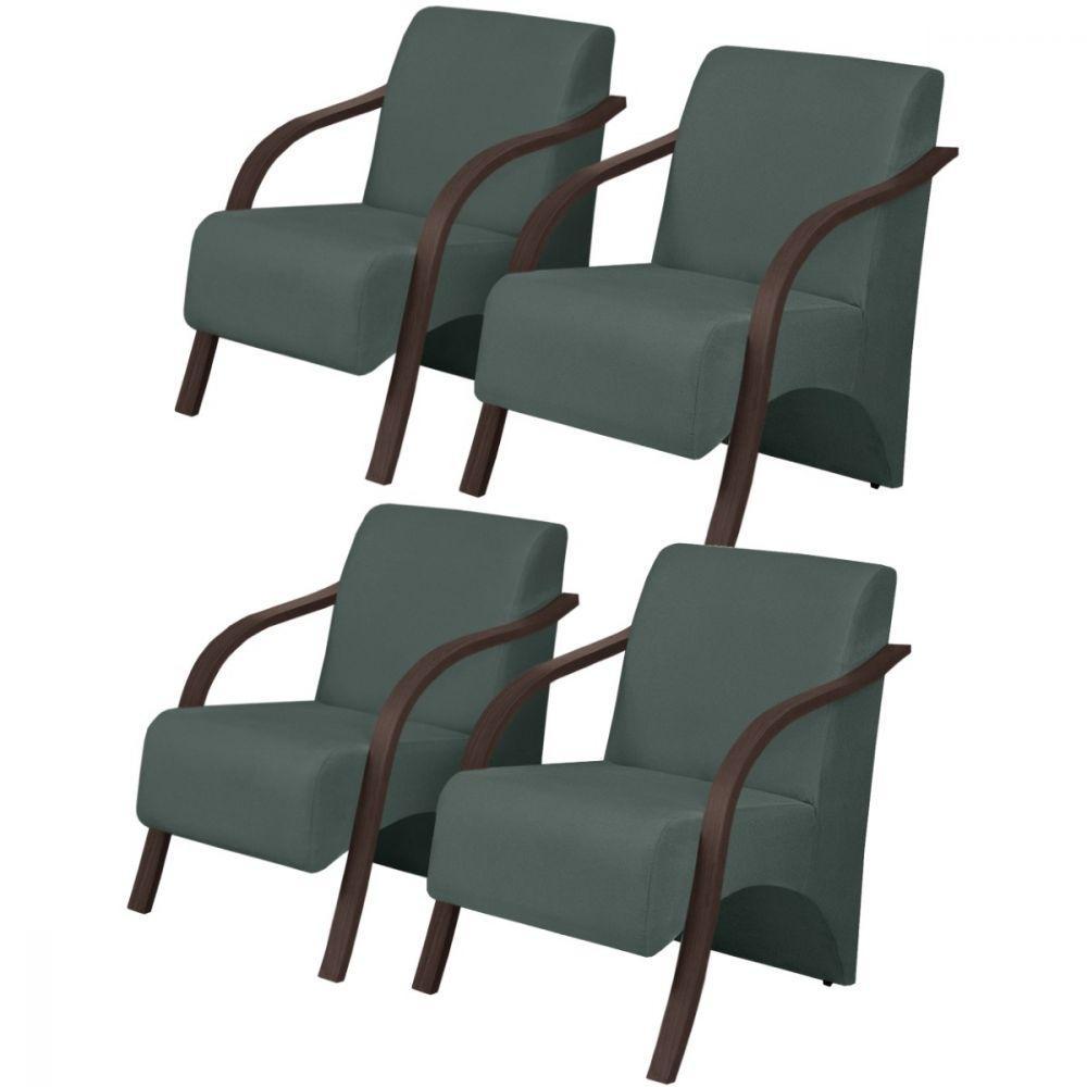 Kit 4 Poltronas 1 Lugar Vênus Pé Madeira D Salla Verde - 1