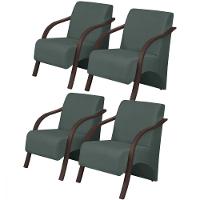 Kit 4 Poltronas 1 Lugar Vênus Pé Madeira D Salla Verde - 1