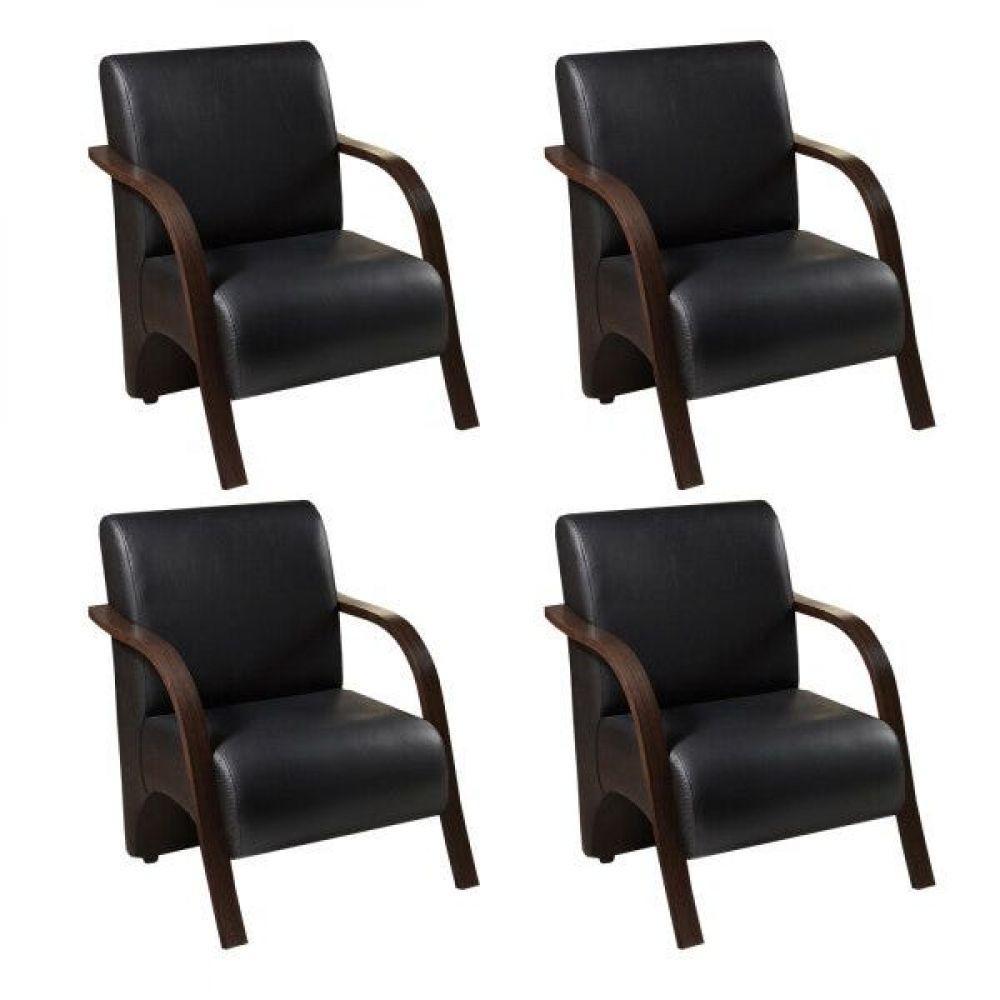 Kit 4 Poltronas 1 Lugar Vênus Madeira Courino Preto - 1