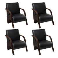 Kit 4 Poltronas 1 Lugar Vênus Madeira Courino Preto - 1