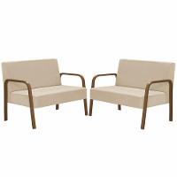 Kit Poltrona 2 Namoradeiras Jade Braço Madeira Bege. - 1