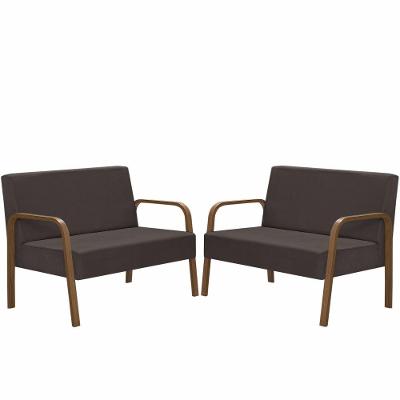 Kit Poltrona 2 Namoradeira Jade Braço Madeira Marrom.