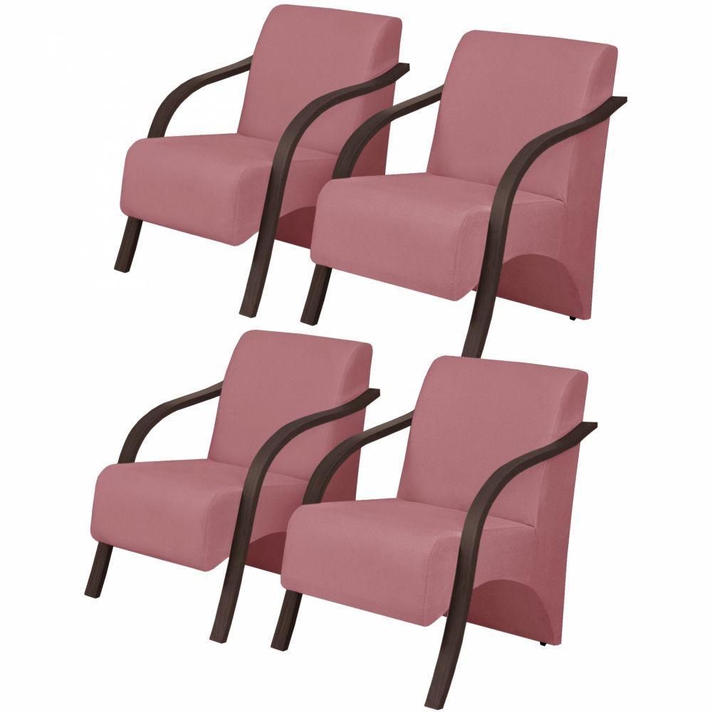 Kit 4 Poltronas 1 Lugar Vênus Braço Pé Madeira Rosa - 1