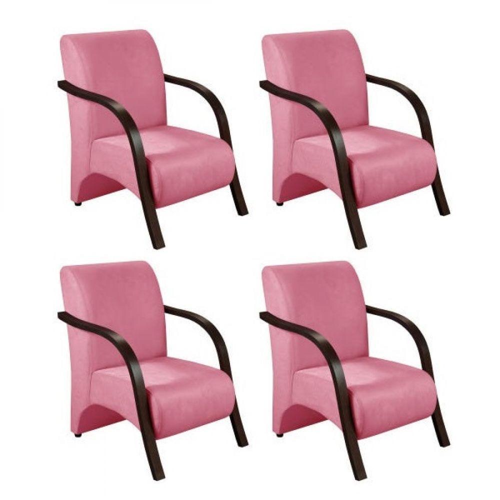 Kit 4 Poltronas 1 Lugar Vênus Pé Alumínio Suede Rosa - 1