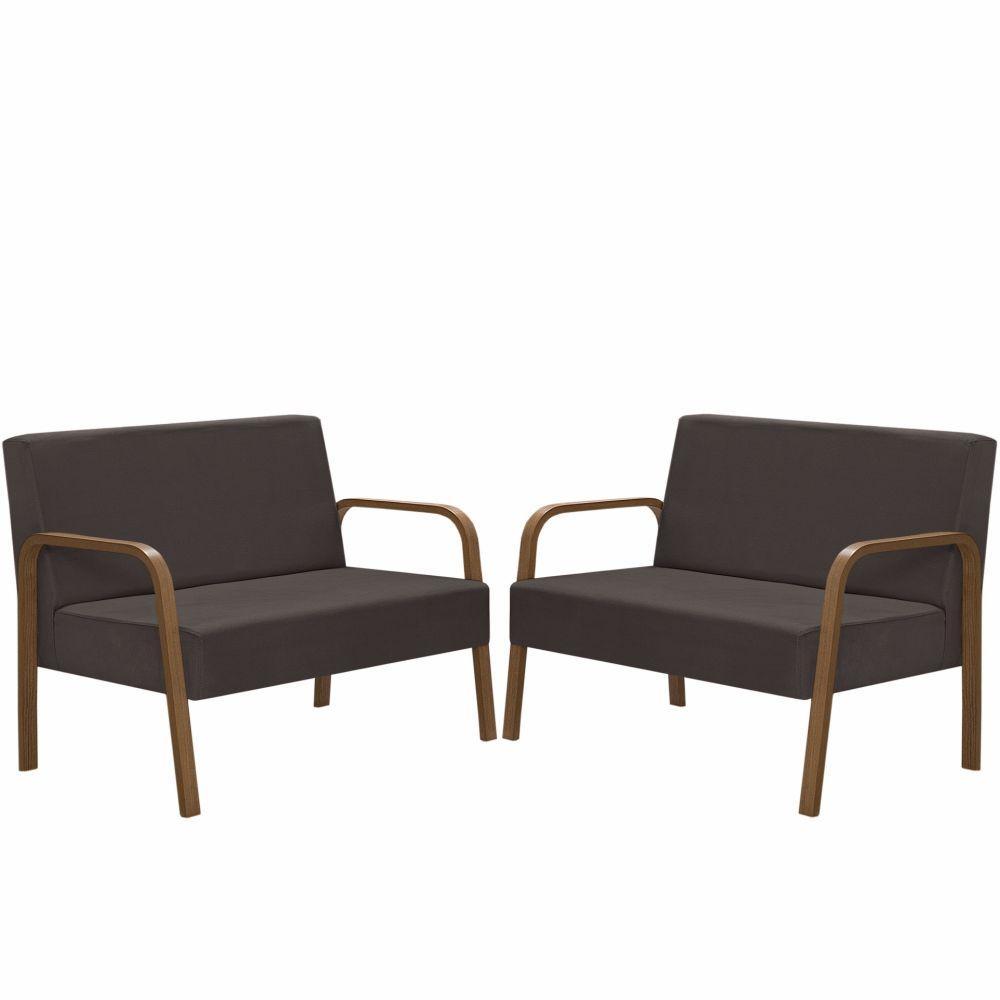 Kit Poltrona 2 Namoradeira Jade Braço Madeira Marrom - 1