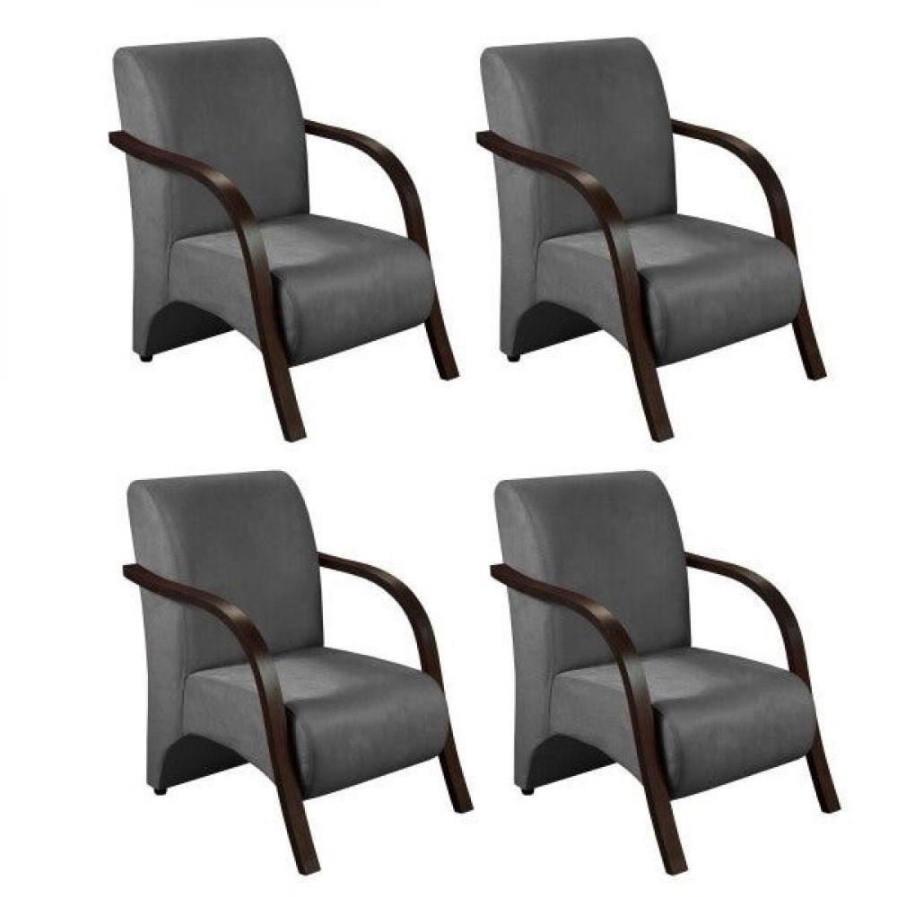 Kit 4 Poltronas 1 Lugar Vênus Braço Pé Madeira Suede Grafite Grafite - 1