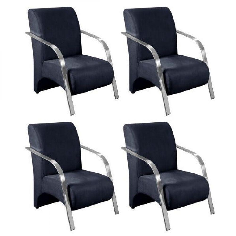 Kit 4 Poltronas 1 Lugar Vênus Braço Pé Alumínio Azul Marinho - 1