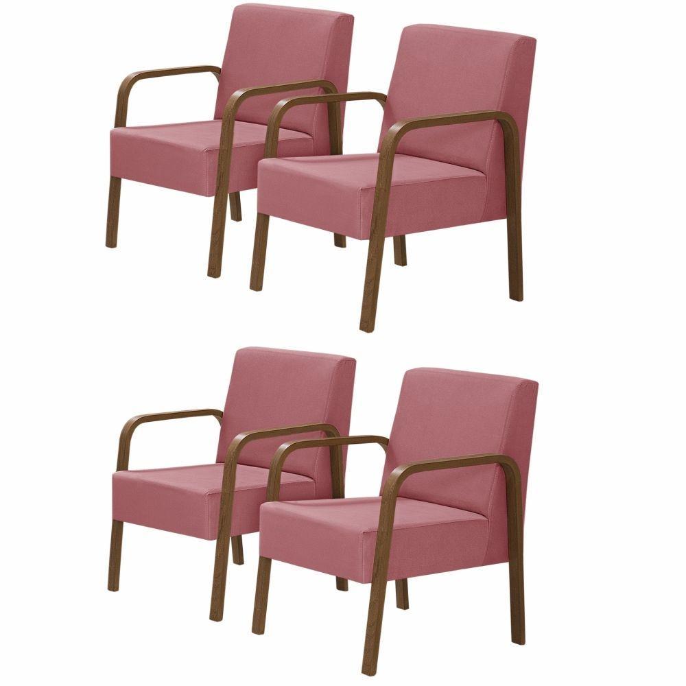 Kit 4 Poltronas 1 Lugar Luna Braço Madeira D Salla Rosa - 1