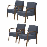 Kit 4 Poltronas 1 Lugar Luna Braço Madeira D Salla Azul Bic - 1