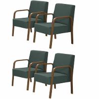 Kit 4 Poltronas 1 Lugar Jade Pé Madeira Suede Verde. - 1