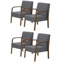 Kit 4 Poltronas 1 Lugar Jade Pé Madeira D Salla Grafite - 1