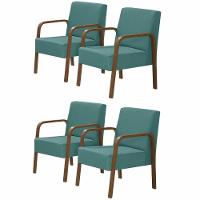 Kit 4 Poltronas 1 Lugar Jade Braço Madeira Turquesa. - 1