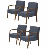 Kit 4 Poltronas 1 Lugar Jade Braço Madeira Azul Bic - 1