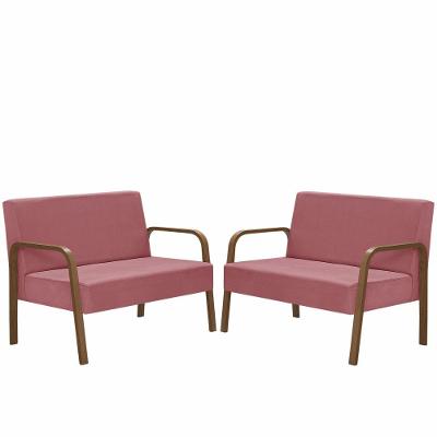 Kit Poltrona 2 Namoradeiras Jade Braço Madeira Rosa.