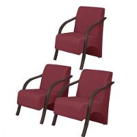 Kit3 Poltronas Vênus 1 Lugar Pé Madeira D Salla Suede Bordô - 1