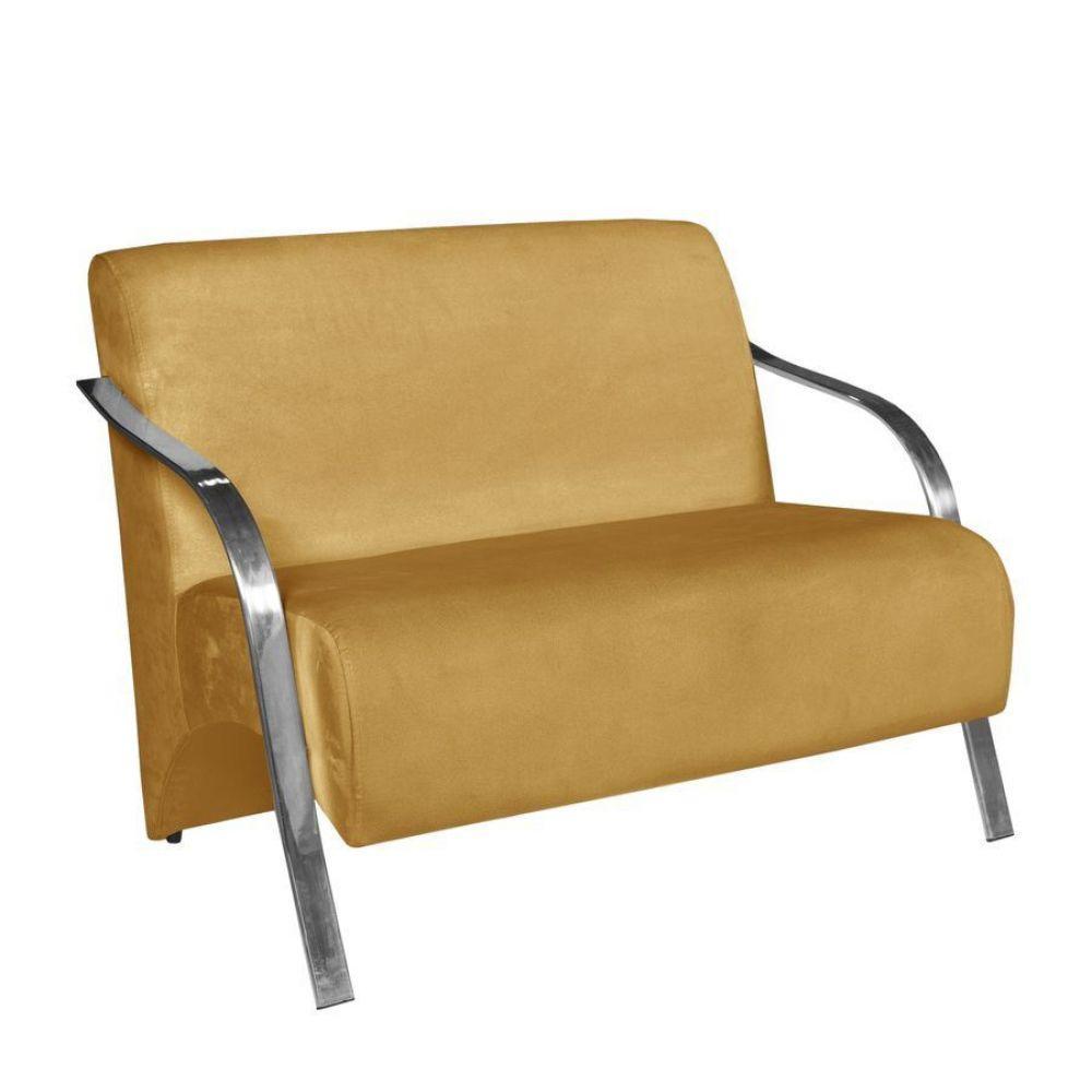 Poltrona 2 Lugares Sevilha Braço Pé Alumínio Suede Amarelo - 1
