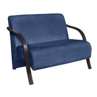 Poltrona 2 Lugar Vênus D Salla Suede Braço Madeira Azul Bic - 1