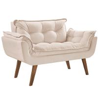 Poltrona 2 Lugares Opalla D Salla Suede Base Palito Bege - 1