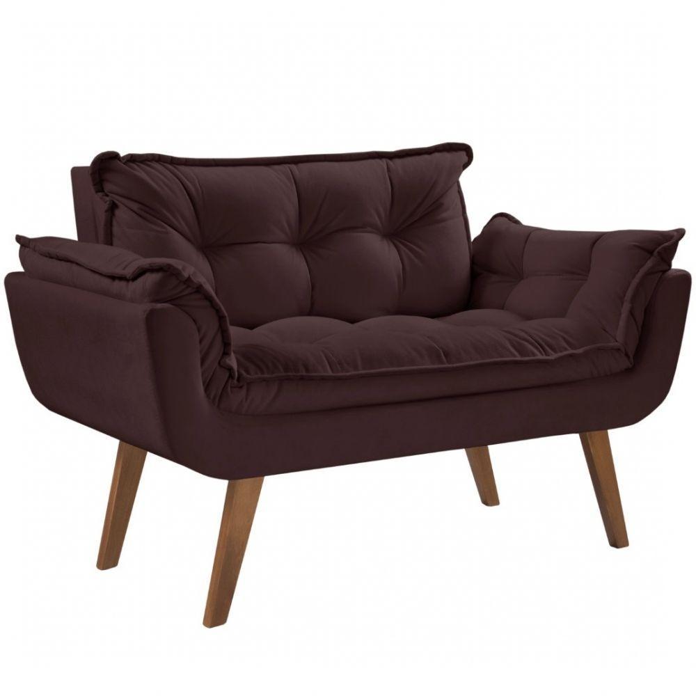 Poltrona 2 Lugares Opalla D Salla Suede Base Palito Marrom - 1