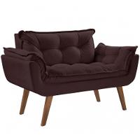 Poltrona 2 Lugares Opalla D Salla Suede Base Palito Marrom - 1