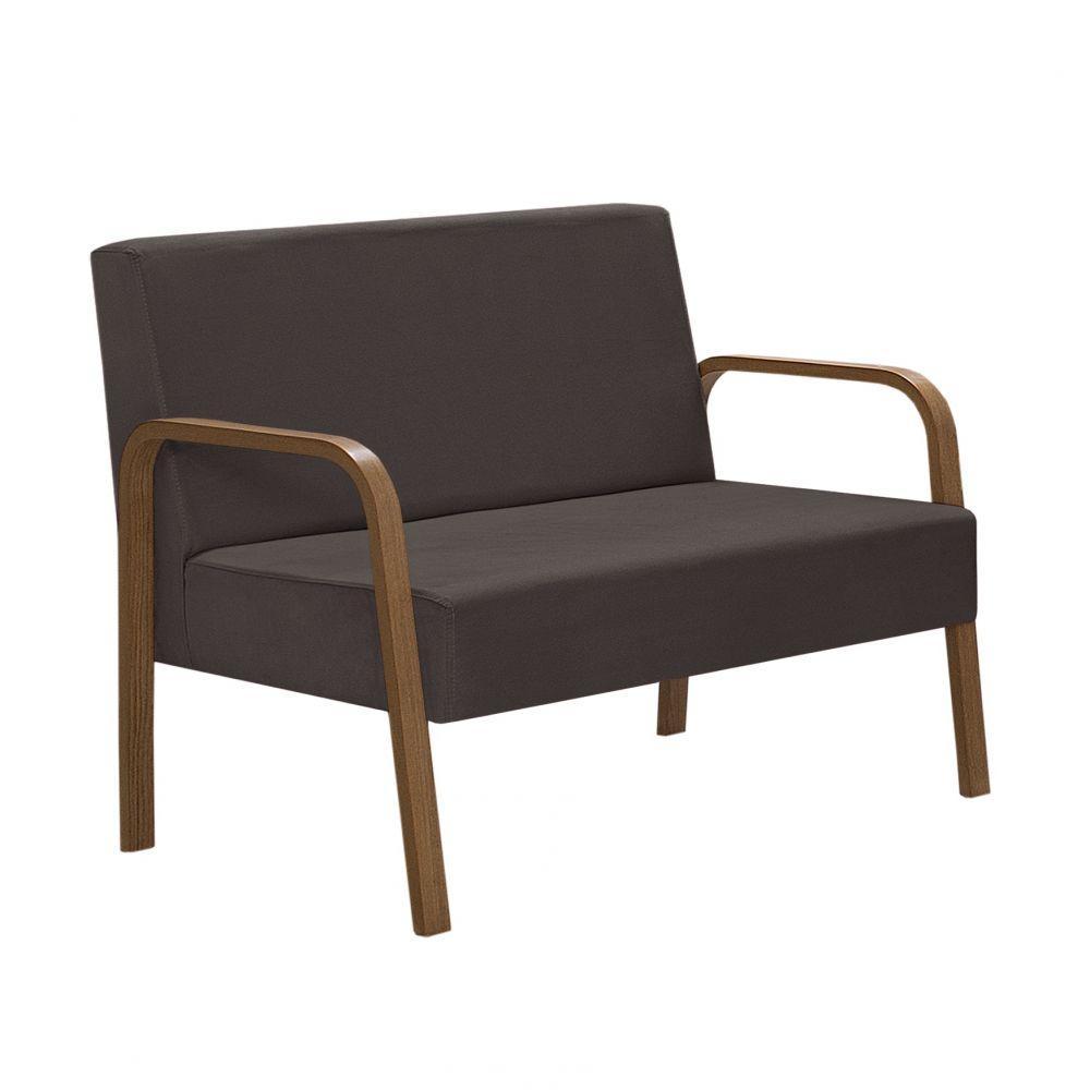 Poltrona 2 Lugares Jade Braço Madeira Suede Marrom - 1
