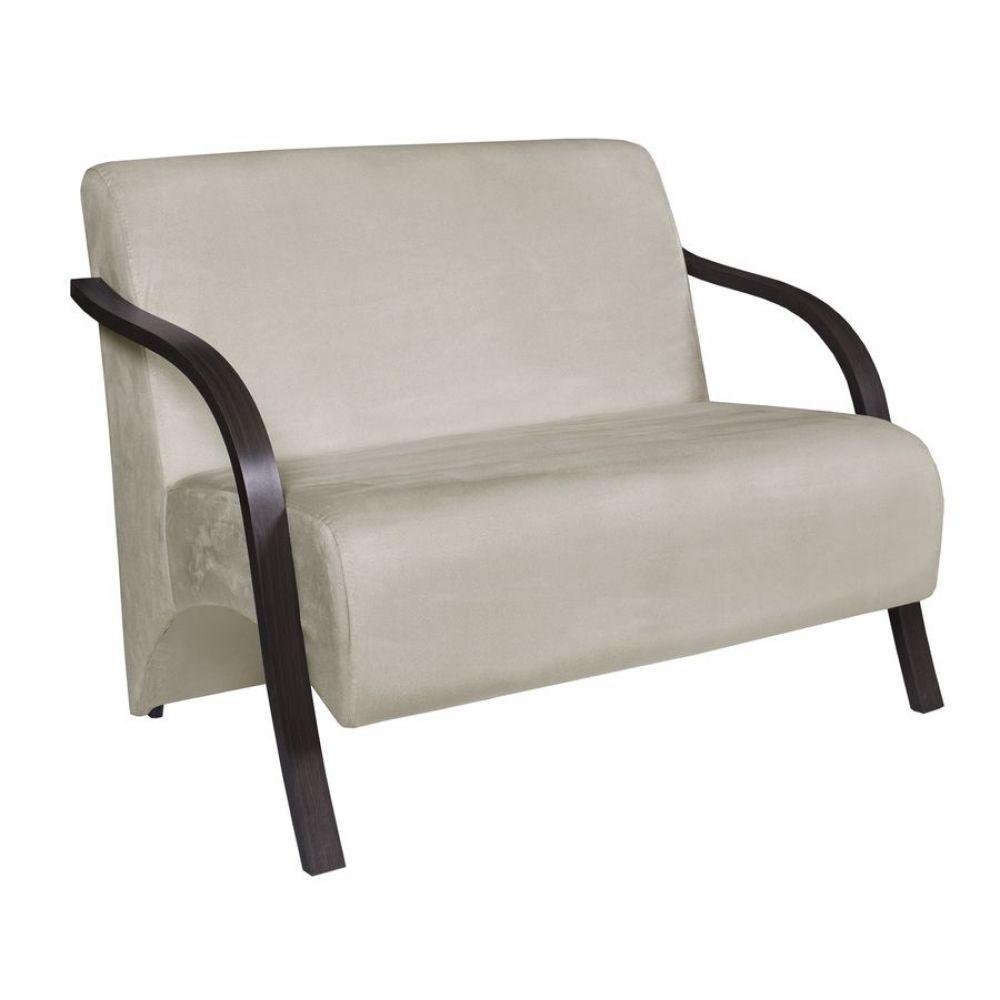 Poltrona 2 Lugares Vênus D Salla Suede Braço Madeira Bege - 1