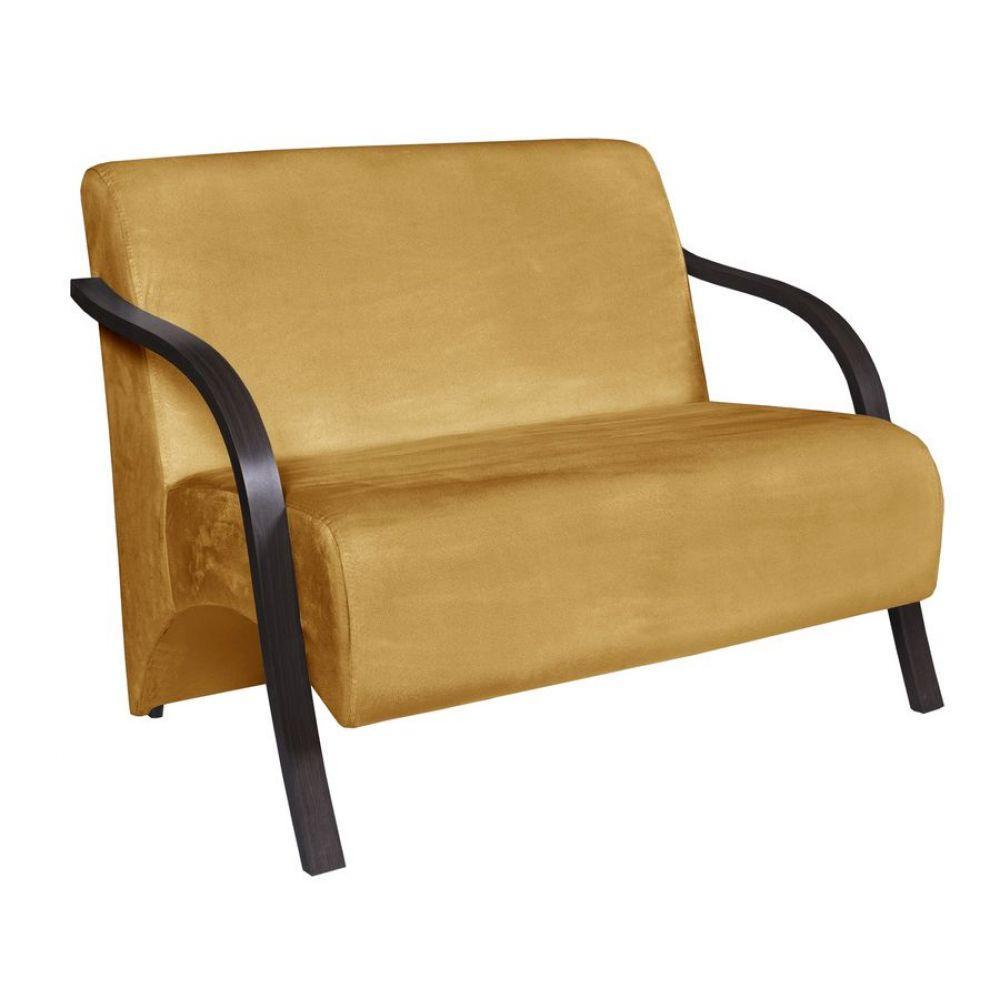 Poltrona 2 Lugares Vênus D Salla Suede Braço Madeira Amarelo - 1