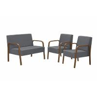 Conjunto Poltrona Luna Braço Madeira D Salla Suede Grafite - 1