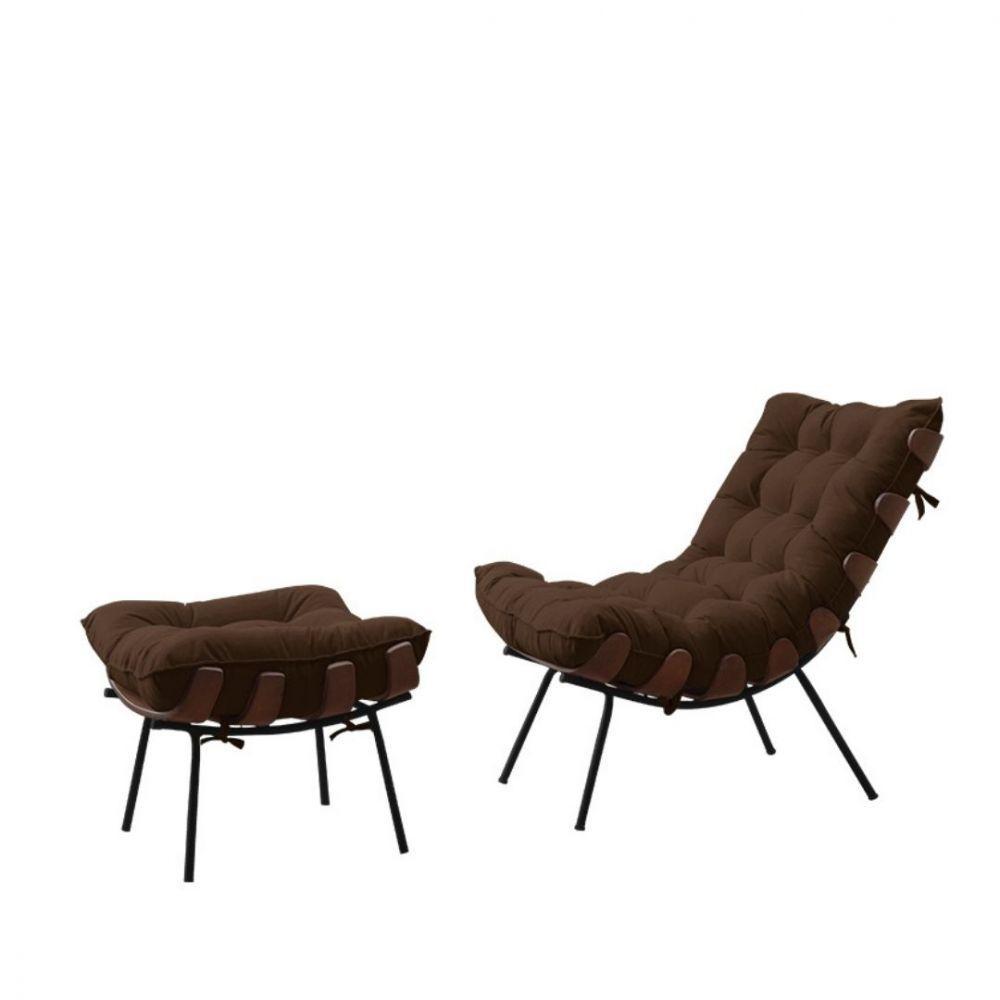 Poltrona Costela Com Puff Tecido Marrom - 2