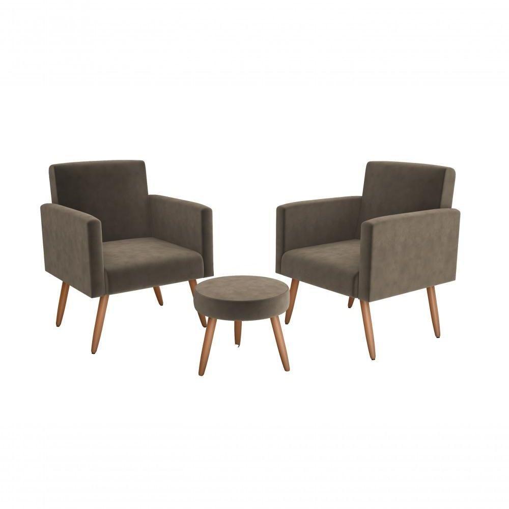 Conjunto 02 Poltronass E 1 Puff Dallas - Capuccino - 1