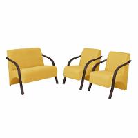 Conjunto Poltronas Vênus Braço Madeira D Salla Suede Amarelo - 1
