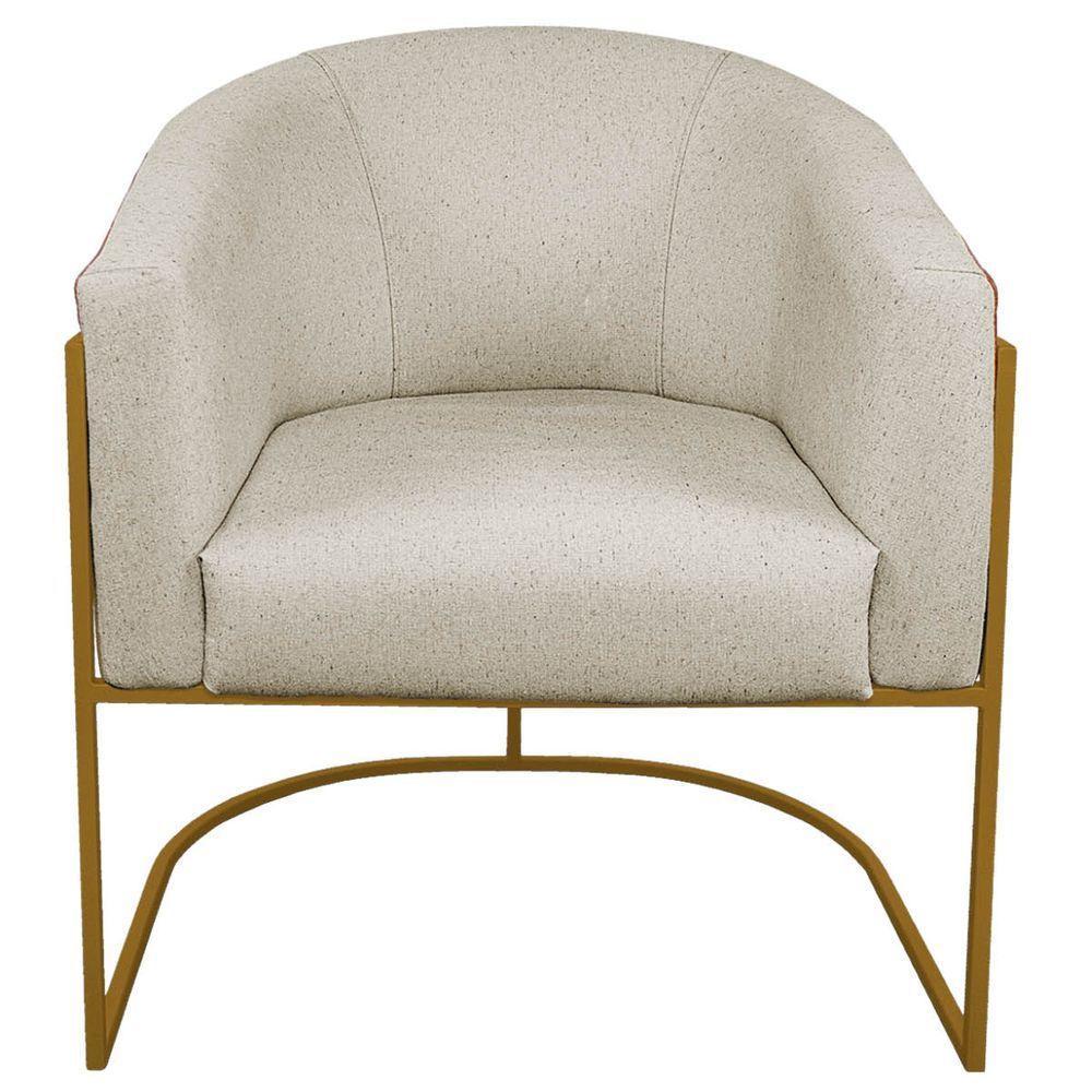 Kit 02 Poltronas Ferro Dourado Corano Nozes E Linho Bege - 6