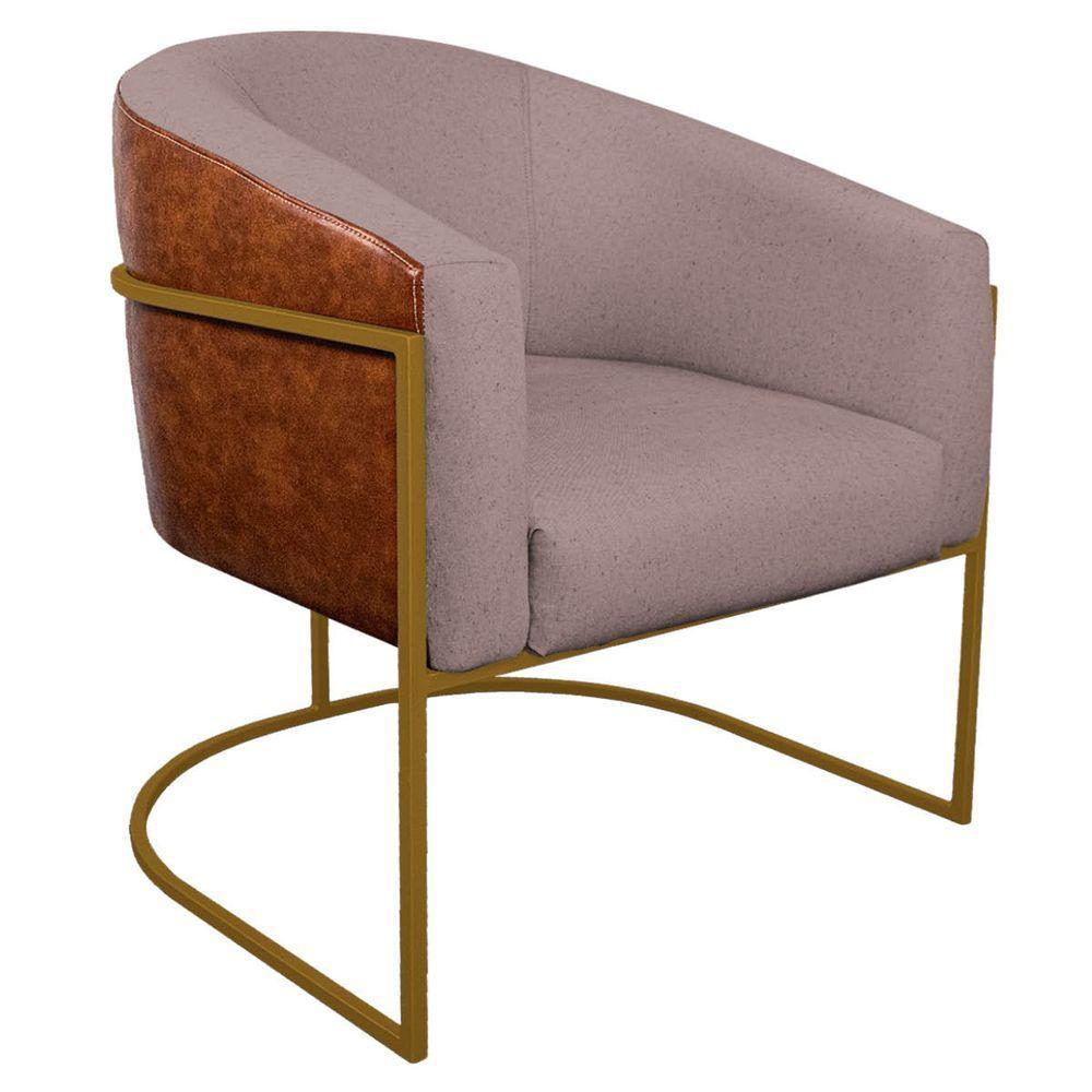 Kit 02 Poltronas Ferro Dourado Corano Nozes E Linho Rosê - 5