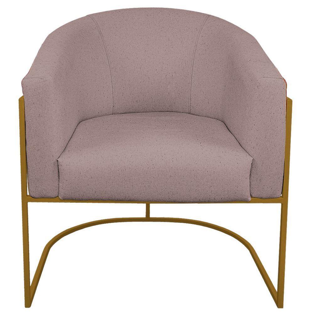 Kit 02 Poltronas Ferro Dourado Corano Nozes E Linho Rosê - 6