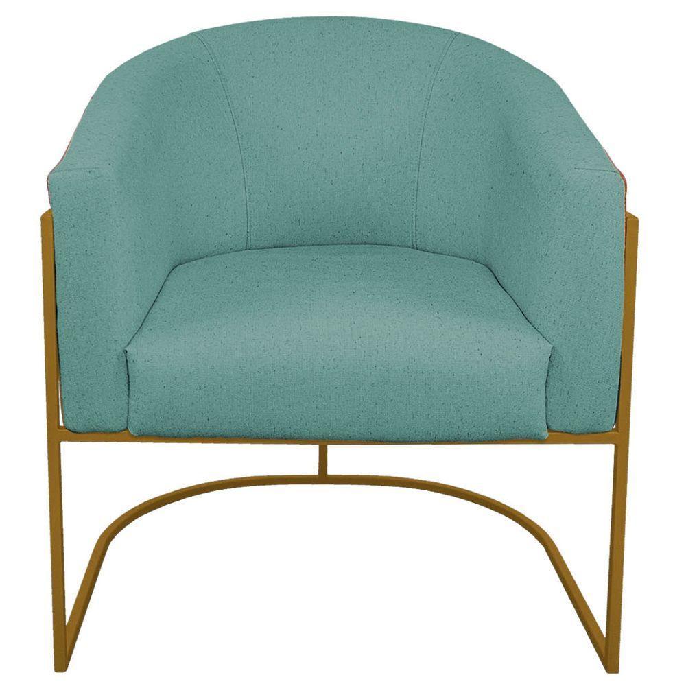 Kit 02 Poltronas Ferro Dourado Corano Nozes E Linho Azul Turquesa - 6