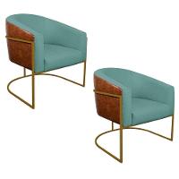Kit 02 Poltronas Ferro Dourado Corano Nozes E Linho Azul Turquesa - 1