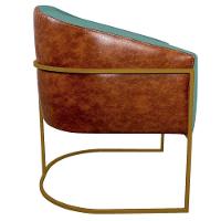 Kit 02 Poltronas Ferro Dourado Corano Nozes E Linho Azul Turquesa - 2