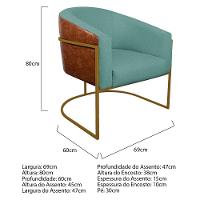 Kit 02 Poltronas Ferro Dourado Corano Nozes E Linho Azul Turquesa