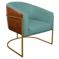 Kit 02 Poltronas Ferro Dourado Corano Nozes E Linho Azul Turquesa - 5