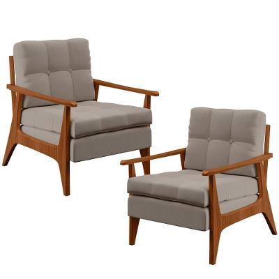 Kit 2 Poltronas Decorativas Emília B04 Encosto Ripado Linho Bege Lyam Decor
