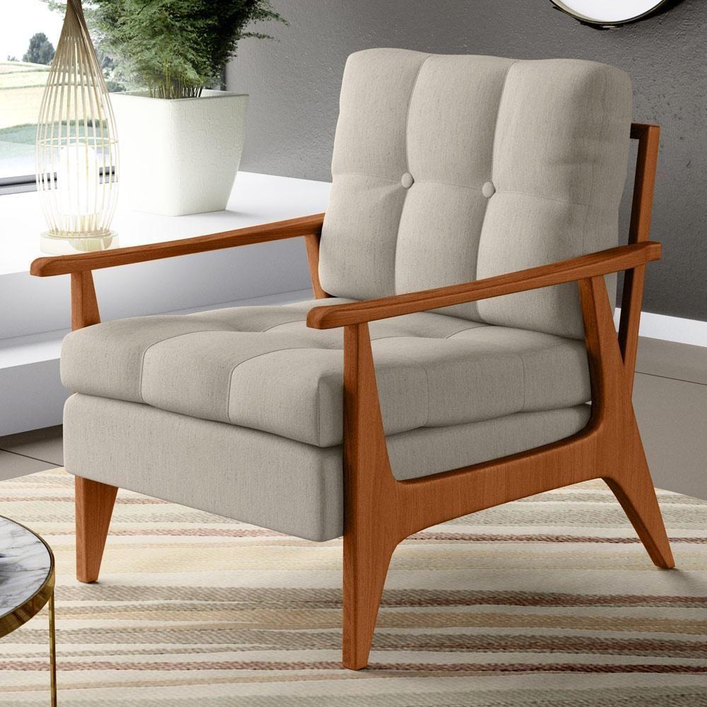 Kit 02 Poltronas Encosto Ripado Emília B04 Linho Cru - 9