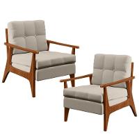 Kit 02 Poltronas Encosto Ripado Emília B04 Linho Cru - 1