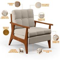 Kit 02 Poltronas Encosto Ripado Emília B04 Linho Cru - 19