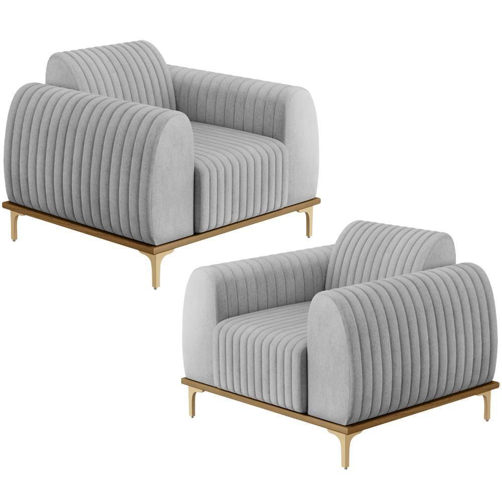 Kit 02 Poltronas E Pés D'Ouro Molino D02 Linho Cinza D-315 - 1
