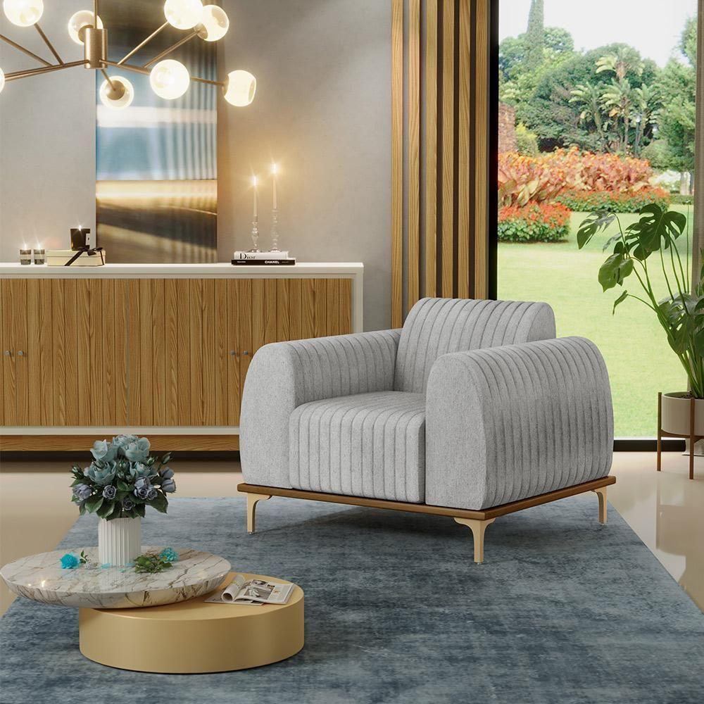 Kit 02 Poltronas E Pés D'Ouro Molino D02 Linho Cinza D-315 - 8