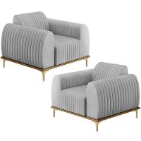 Kit 02 Poltronas E Pés D'Ouro Molino D02 Linho Cinza D-315 - 1