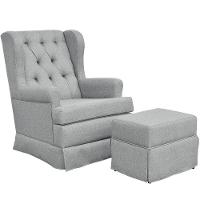 Poltrona E Puff Helena P02 Capitonê Linho Cinza Escuro - 1