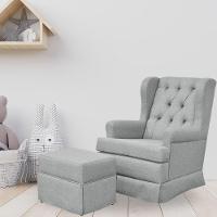 Poltrona E Puff Helena P02 Capitonê Linho Cinza Escuro - 6