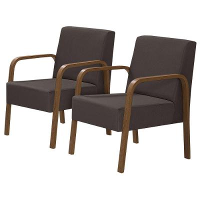 Kit 2 Poltronas 1 Lugar Jade Pé Madeira D Salla Suede Marrom.