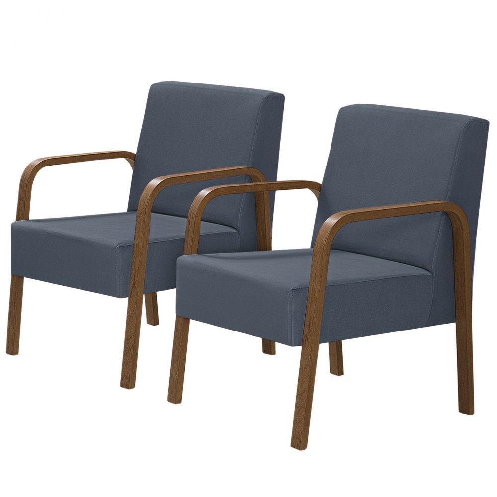Kit 2 Poltronas 1 Lugar Luna Braço Madeira D Salla Azul Bic. - 1